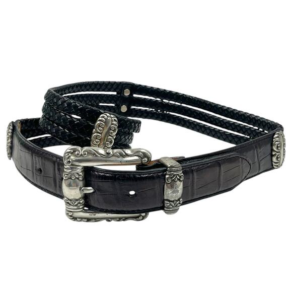 VTG BRIGHTON LEATHER CONCHO BELT WESTERN BRAIDED CLASSIC COWGIRL BOHO SIZE M - Picture 1 of 5